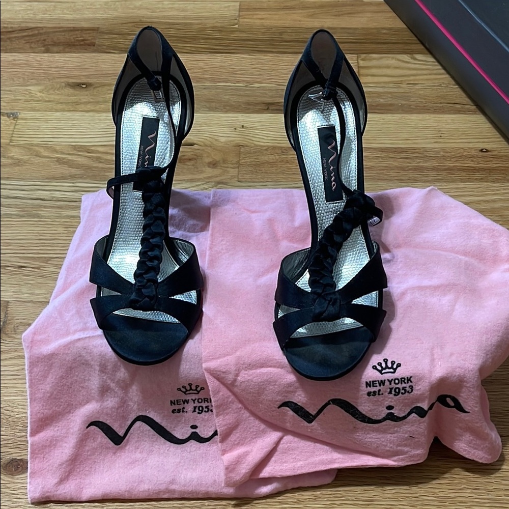 Nina Black Patent Leather Strappy Heels